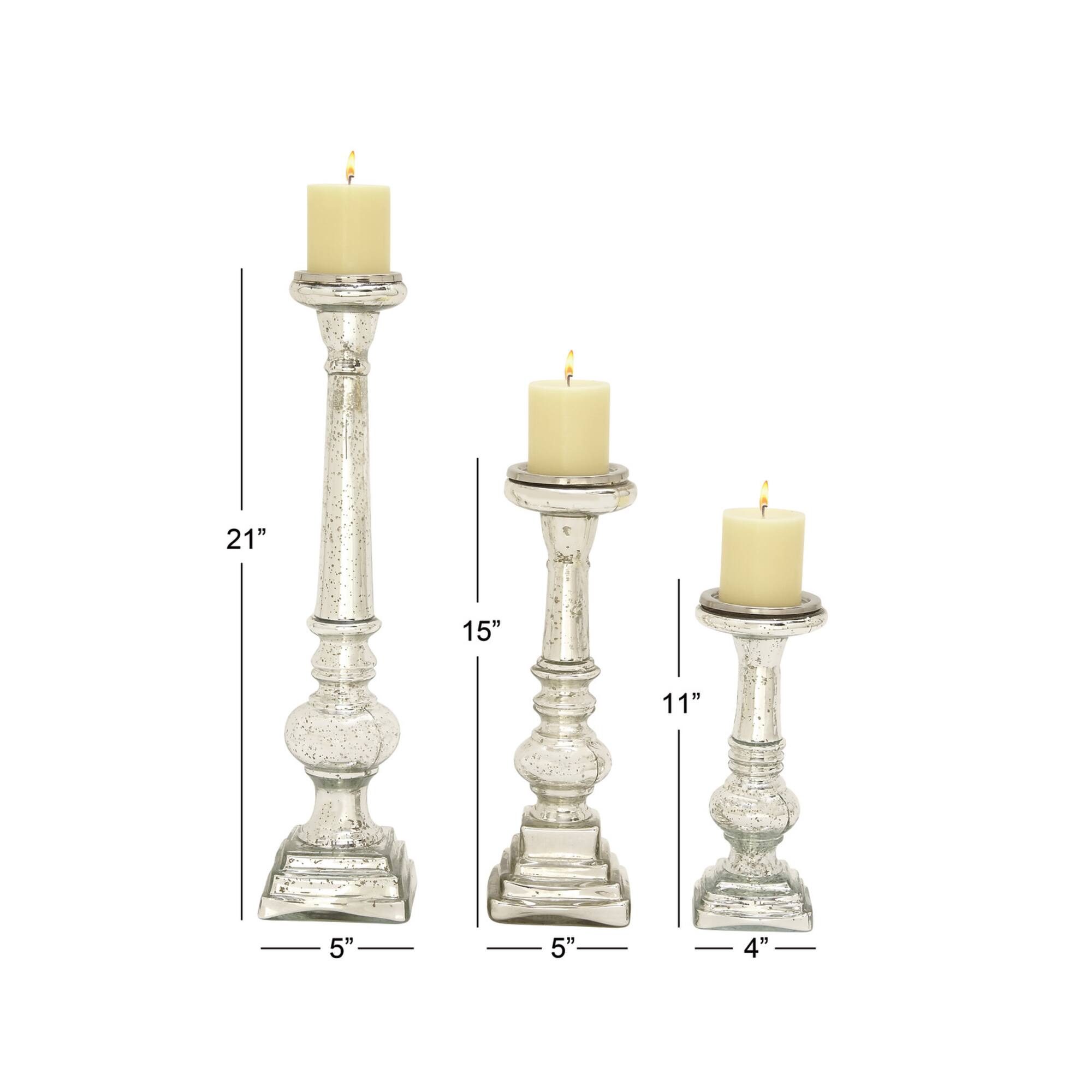Silver Glass Candle Holder Set
